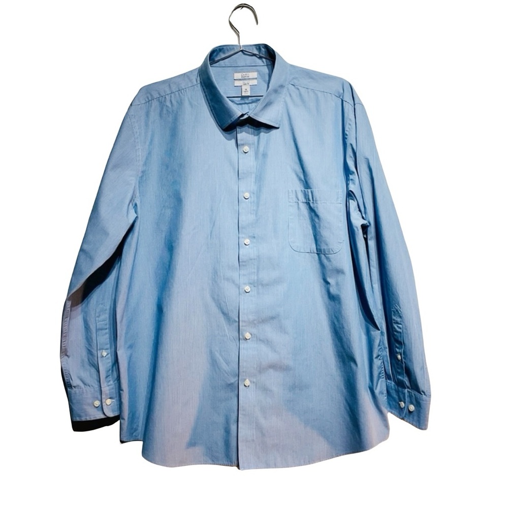 Croft & Barrow Men's Blue Button-Up Shirt XL/18 Striped In Like New Condition